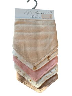 NWT Kyle & Deena Infant Bandana Bibs - 5-Pack Neutral & Pink